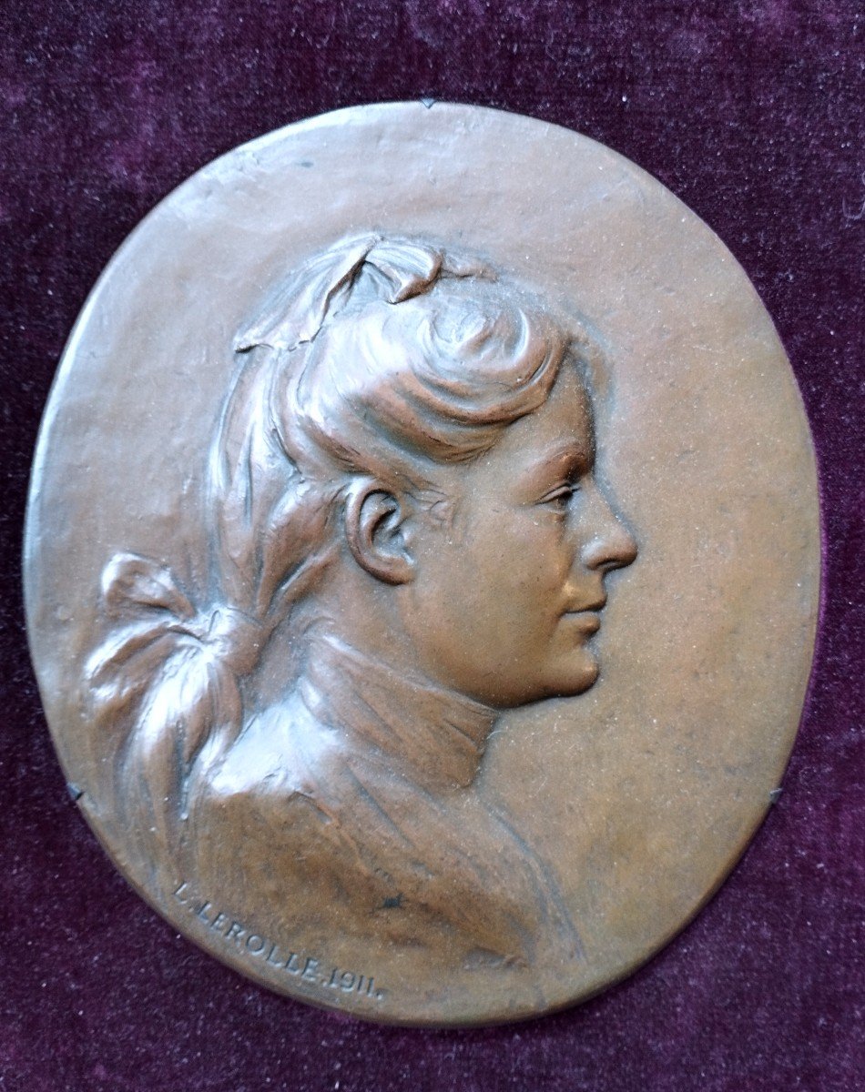 L. Lerolle Portrait Of Woman Bas Relief In Copper 1911