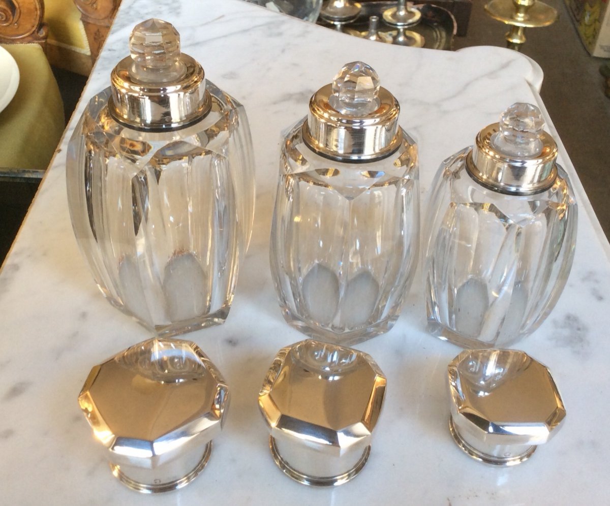 Baccarat, Toilet Set, 4 Flasks In Crystal And Silver Twentieth-photo-6