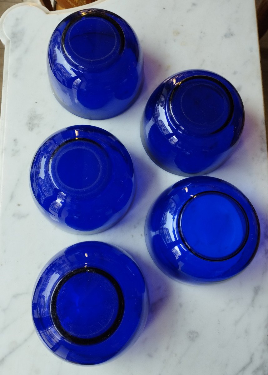 Cinq Bols Rince-doigts Bleu Cobalt Cristal Baccarat-photo-3