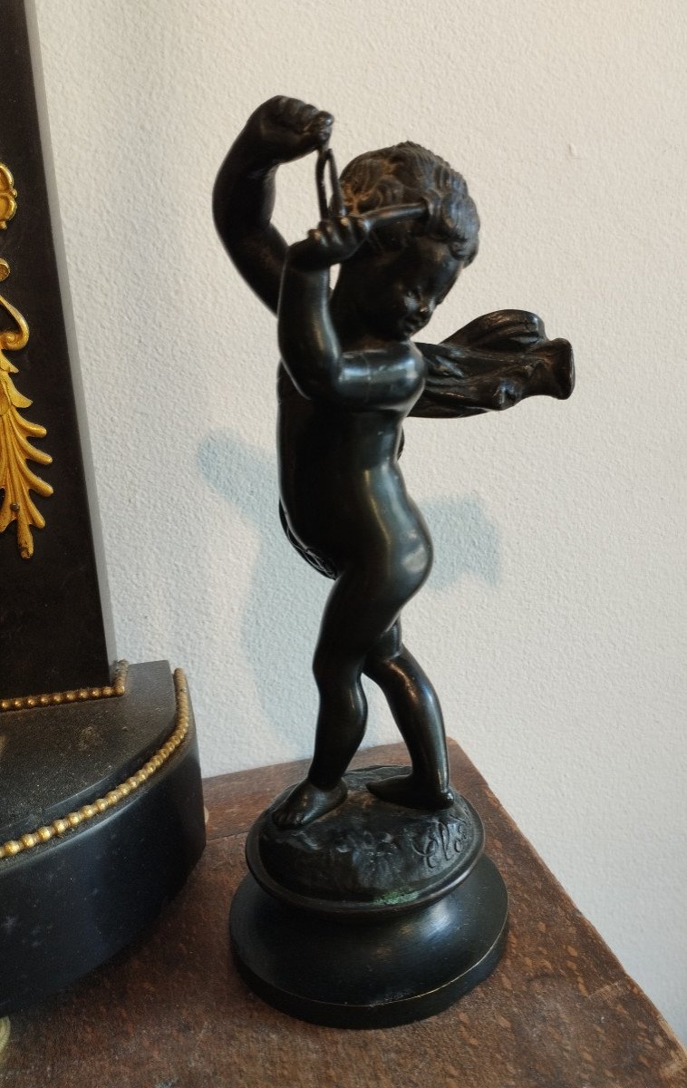 Clodion Bronze "child In The Triangle"-photo-2