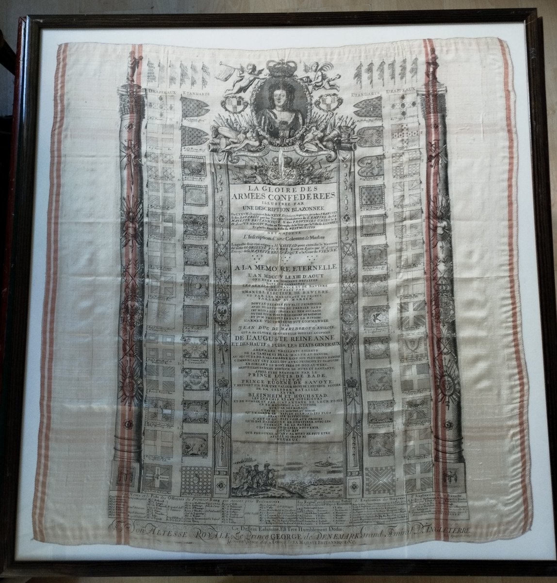 "  La Gloire des Armées Confédérées  " Foulard  Impression sur Soie  XVIII siecle-photo-2