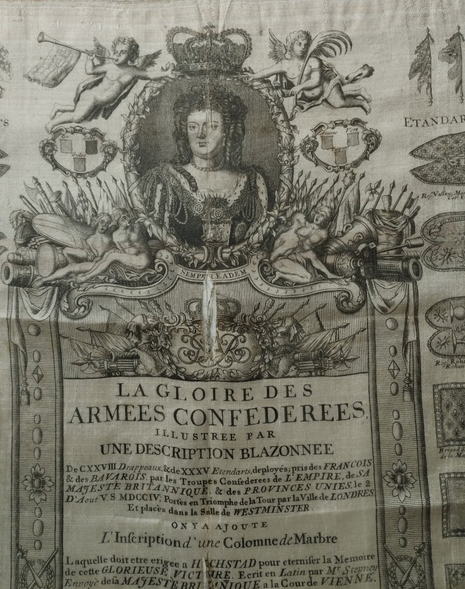 "  La Gloire des Armées Confédérées  " Foulard  Impression sur Soie  XVIII siecle-photo-3