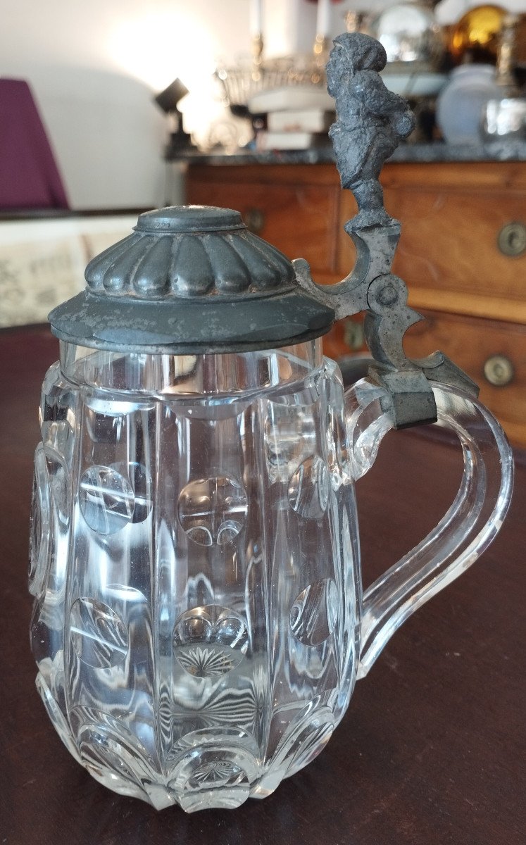 19th Century Crystal And Pewter Beer Mug-photo-3