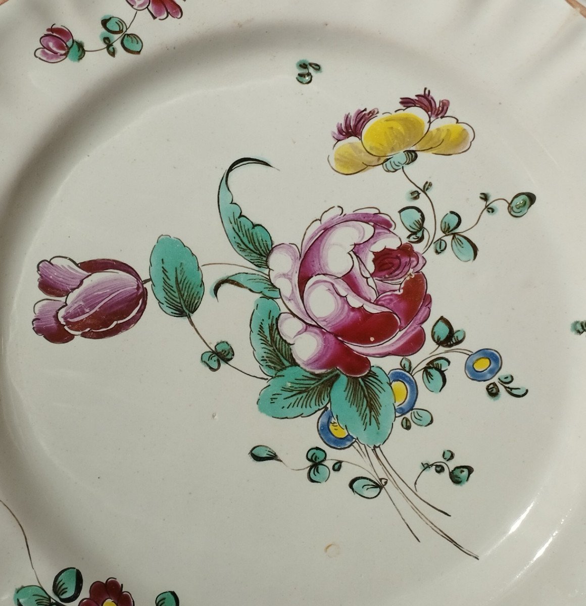 Earthenware Plate With Floral Decoration Luneville XVIII - XIX-photo-2