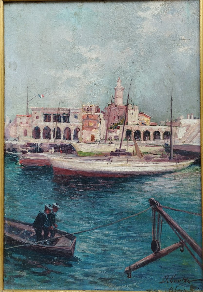 "view Of The Port Of Algiers" By Daniel Cortès Perez Oil On Panel XIX