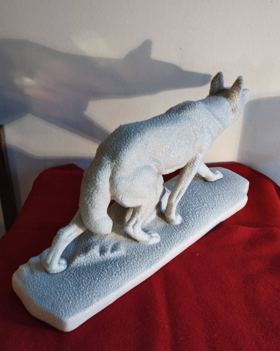 Sèvres "loup Al' Affut" Light Gray Crisped Ceramic-photo-3