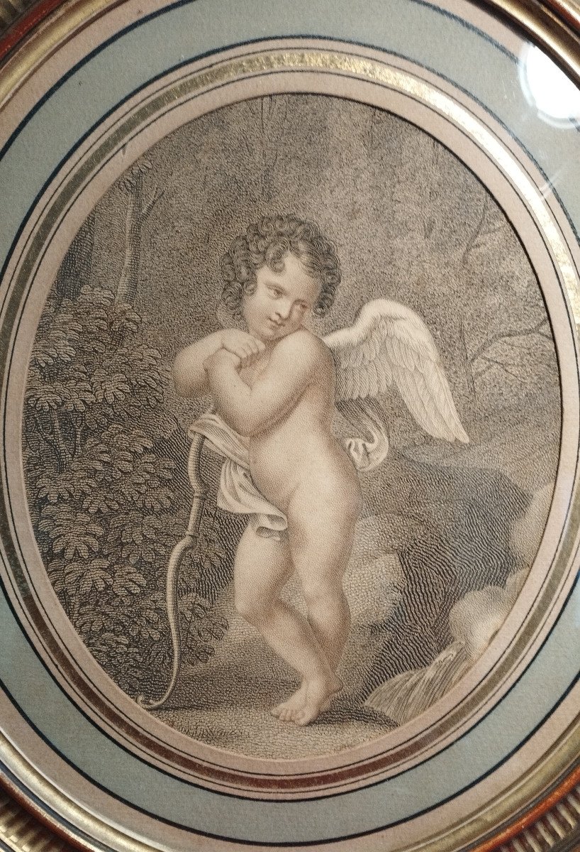 " Cupidon  " Gravure en Médaillon XIX