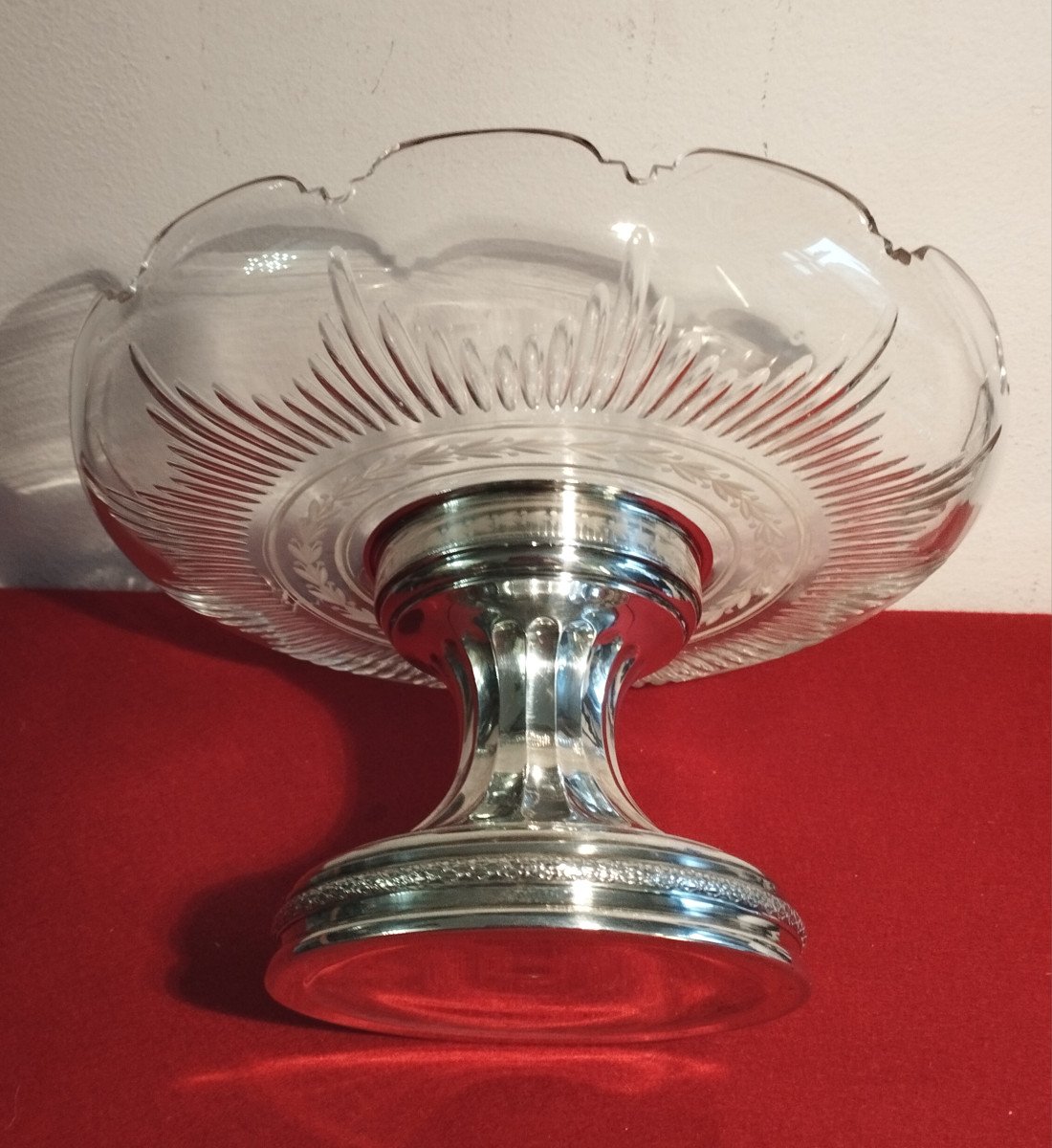 Engraved Crystal Cup On Silver Foot 19th-photo-4