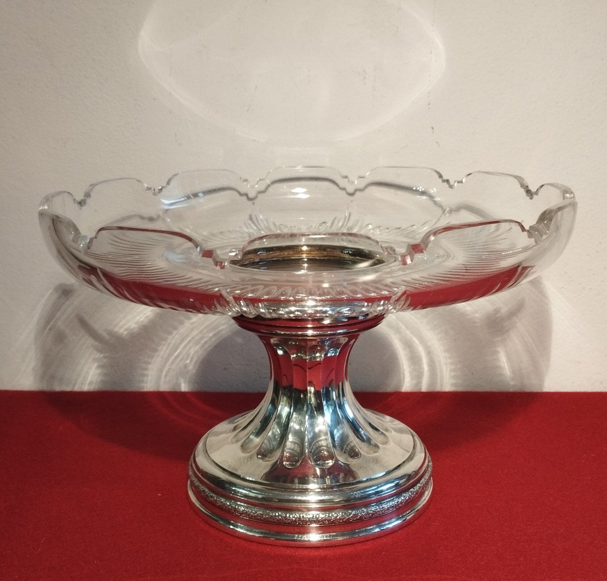 Engraved Crystal Cup On Silver Foot 19th