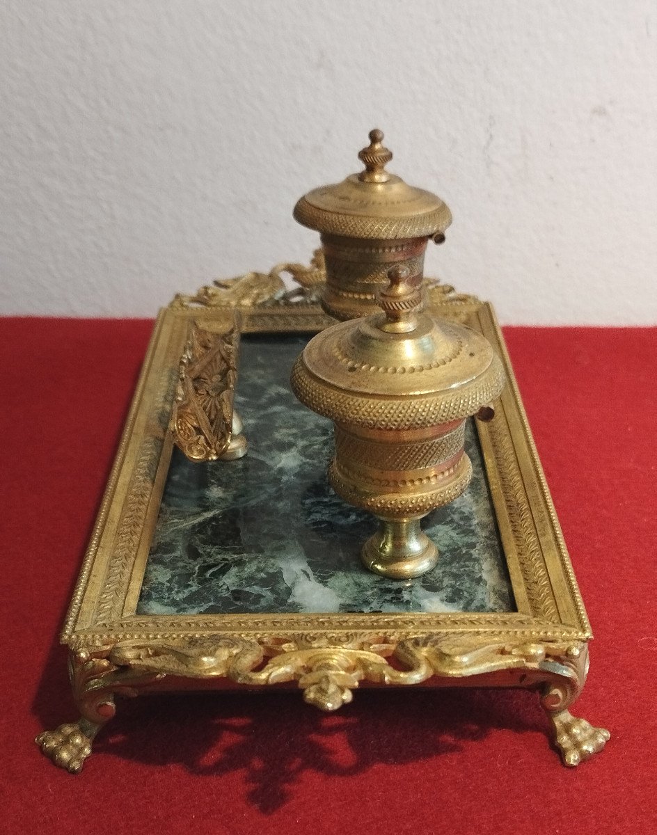 19th Century Gilded Bronze Inkwell In Empire Style-photo-2