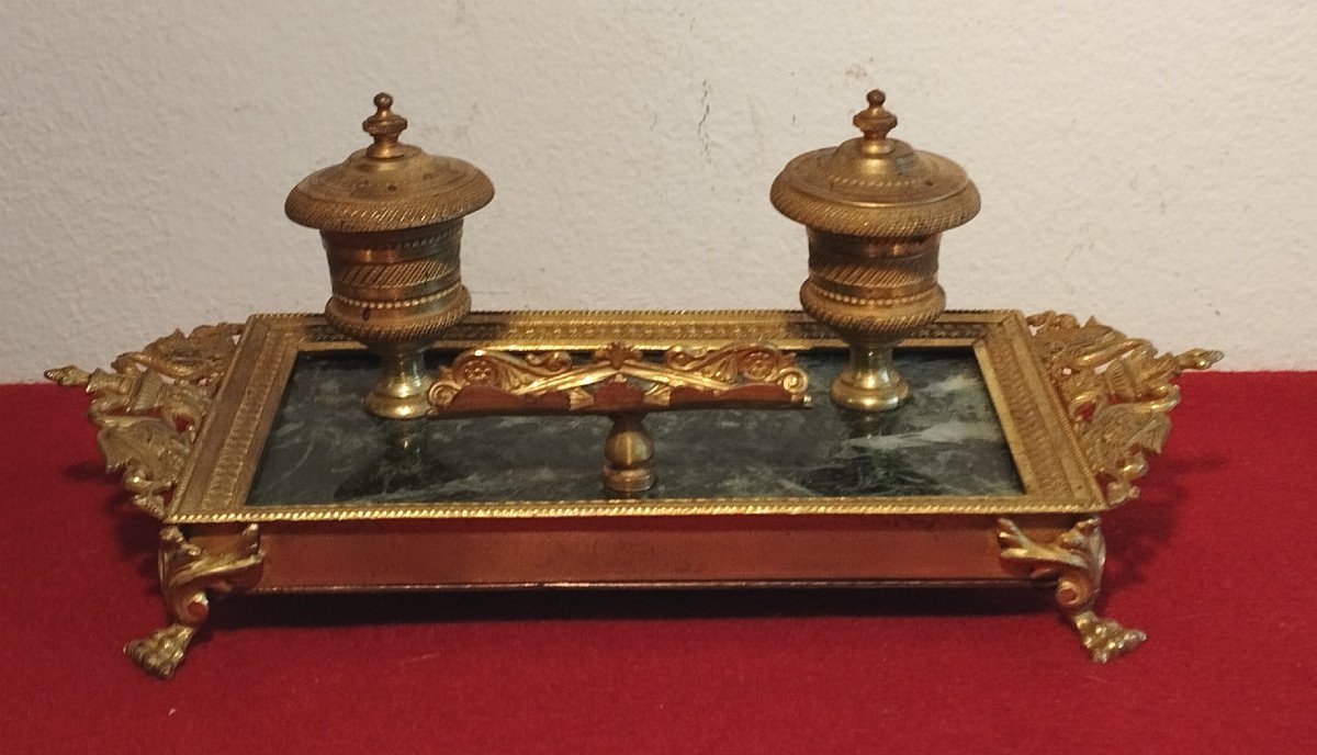 19th Century Gilded Bronze Inkwell In Empire Style