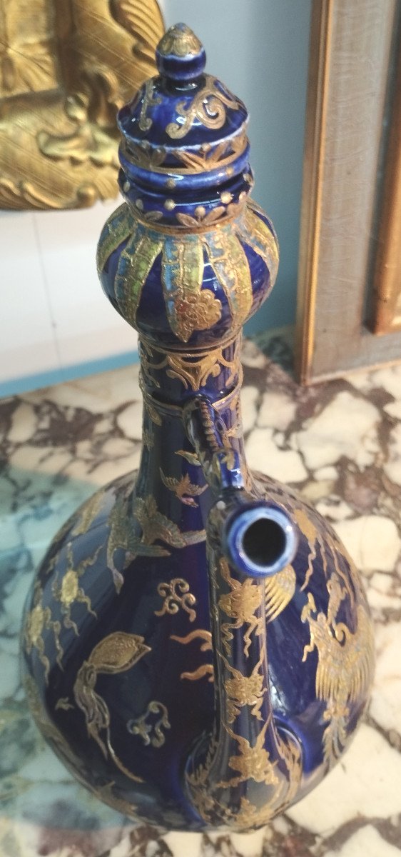 Blue Porcelain Jug, Gilding And Oriental Decor-photo-3