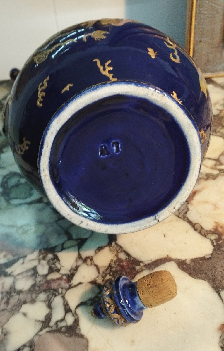 Blue Porcelain Jug, Gilding And Oriental Decor-photo-2