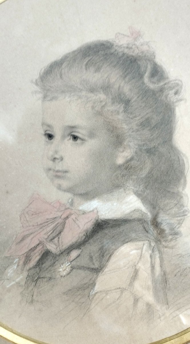 Portrait In Medallion “young Boy” Drawing XIX-photo-2