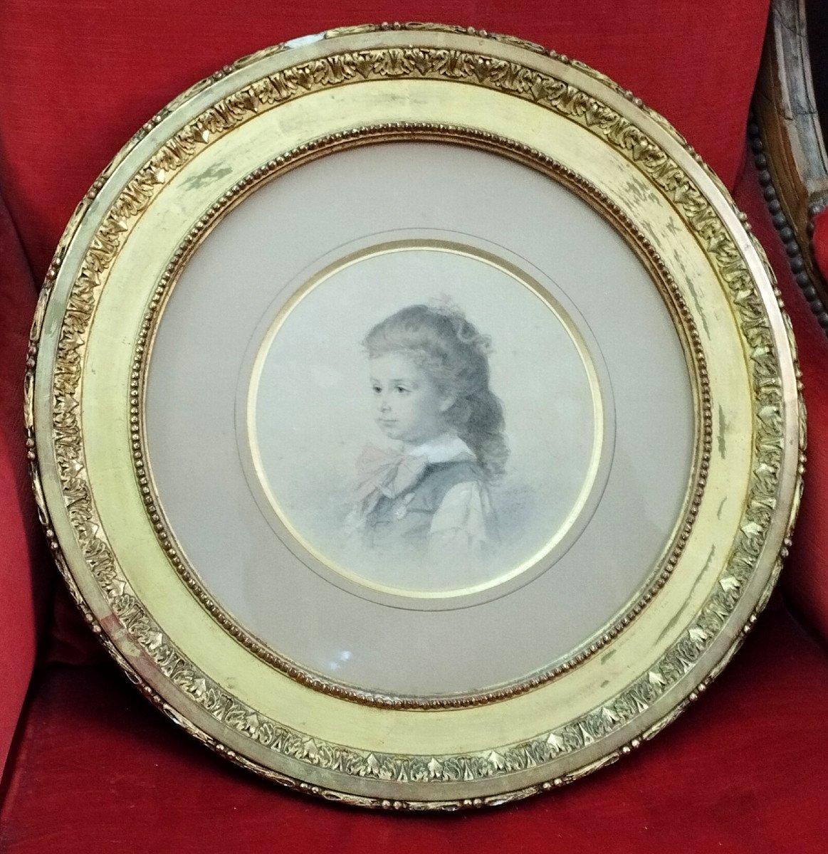 Portrait In Medallion “young Boy” Drawing XIX-photo-3