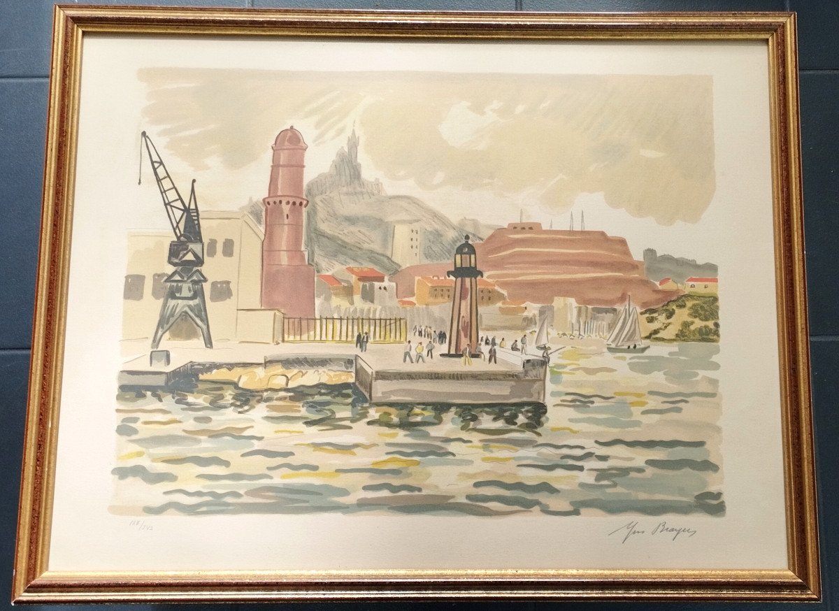 Yves Brayer  " Marseille le Fort St. Nicolas " Lithographie 50 X 65 cm-photo-2