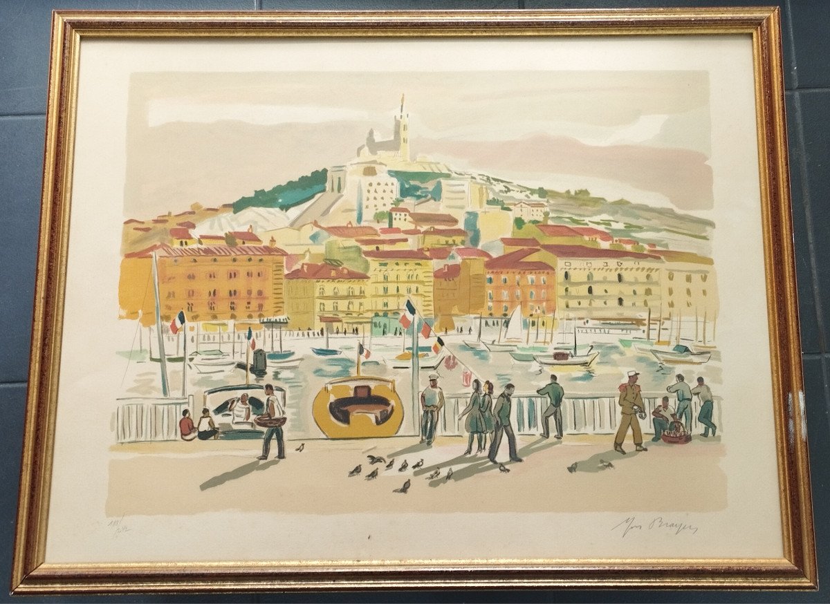 Yves Brayer "marseille The Old Port" Lithograph 50 X 65 Cm-photo-2