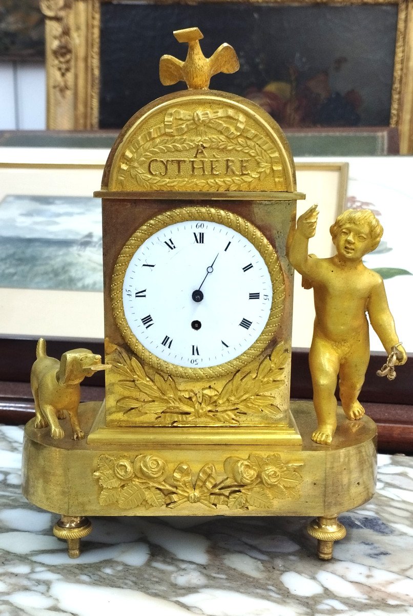 Cythère Clock "l'amour Messenger" Golden Bronze Movement J. Baillon