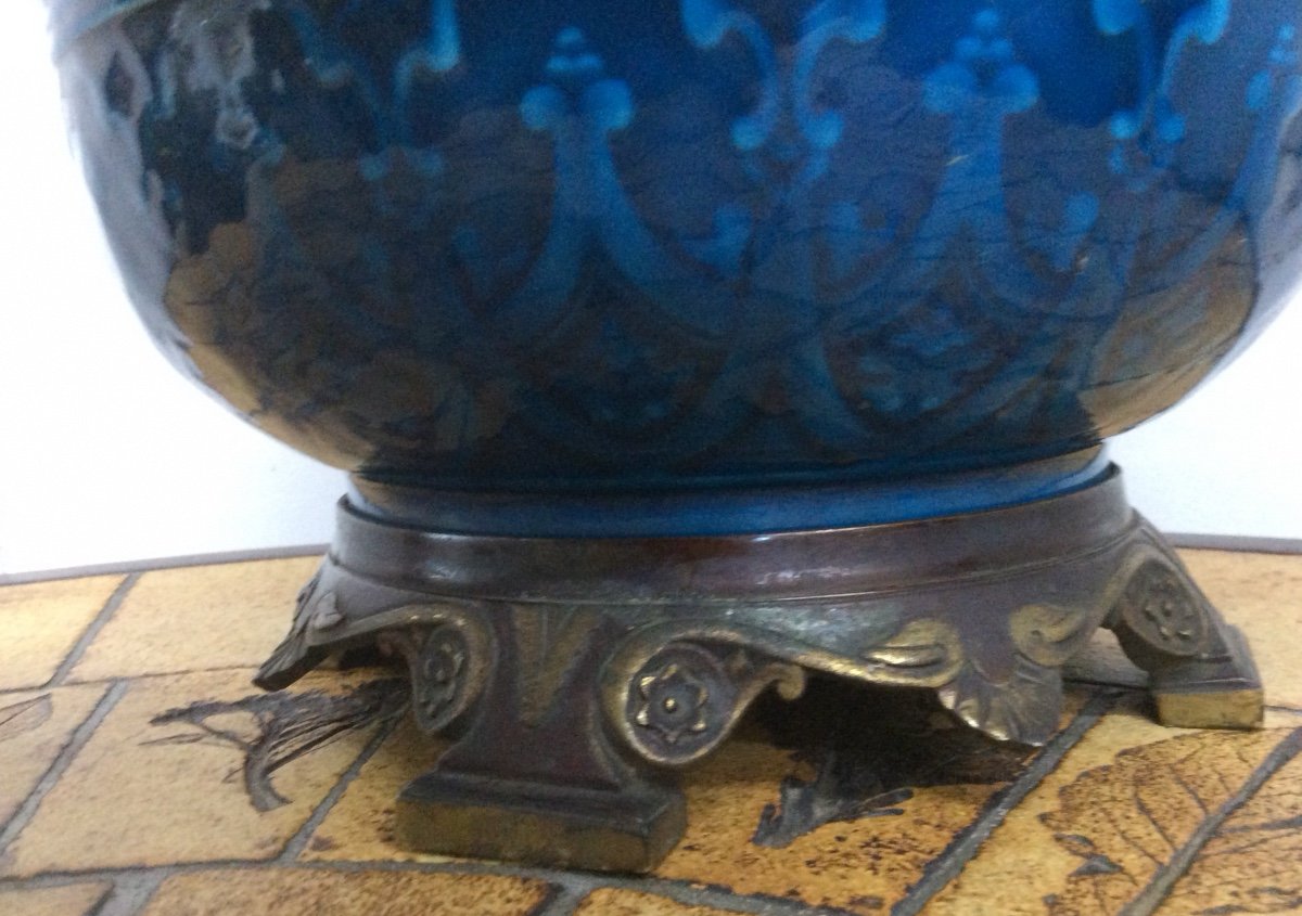 19th Century Oil Lamp In Blue Deck ?ceramic-photo-3