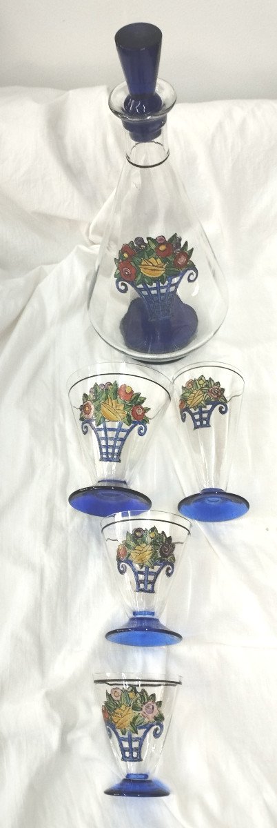 Art Deco Service Of Glasses With Enamelled Decoration 48 Pieces Early 20th Century-photo-4