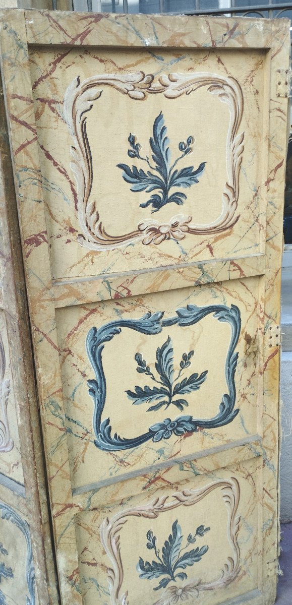 18th Century Screen In 2 Parts With 3 Leaves In Painted Canvas-photo-3