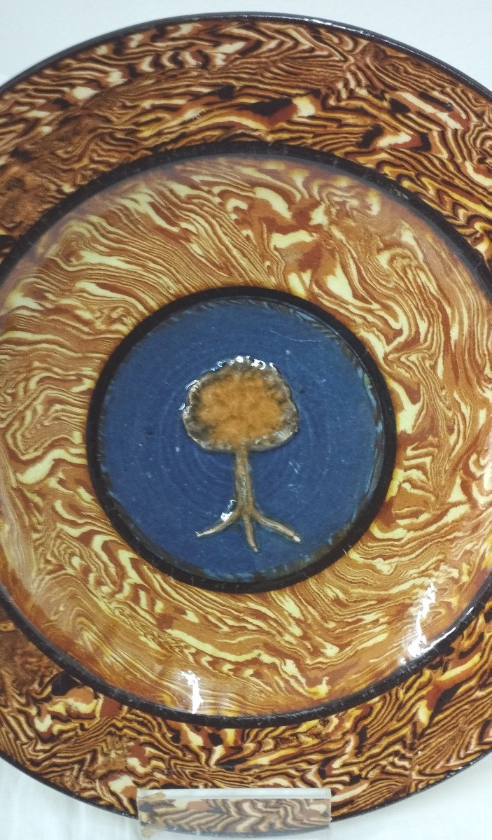 F. Pichon Uzès Plate With Marbled Decoration "the Tree" Early 20th Century-photo-2