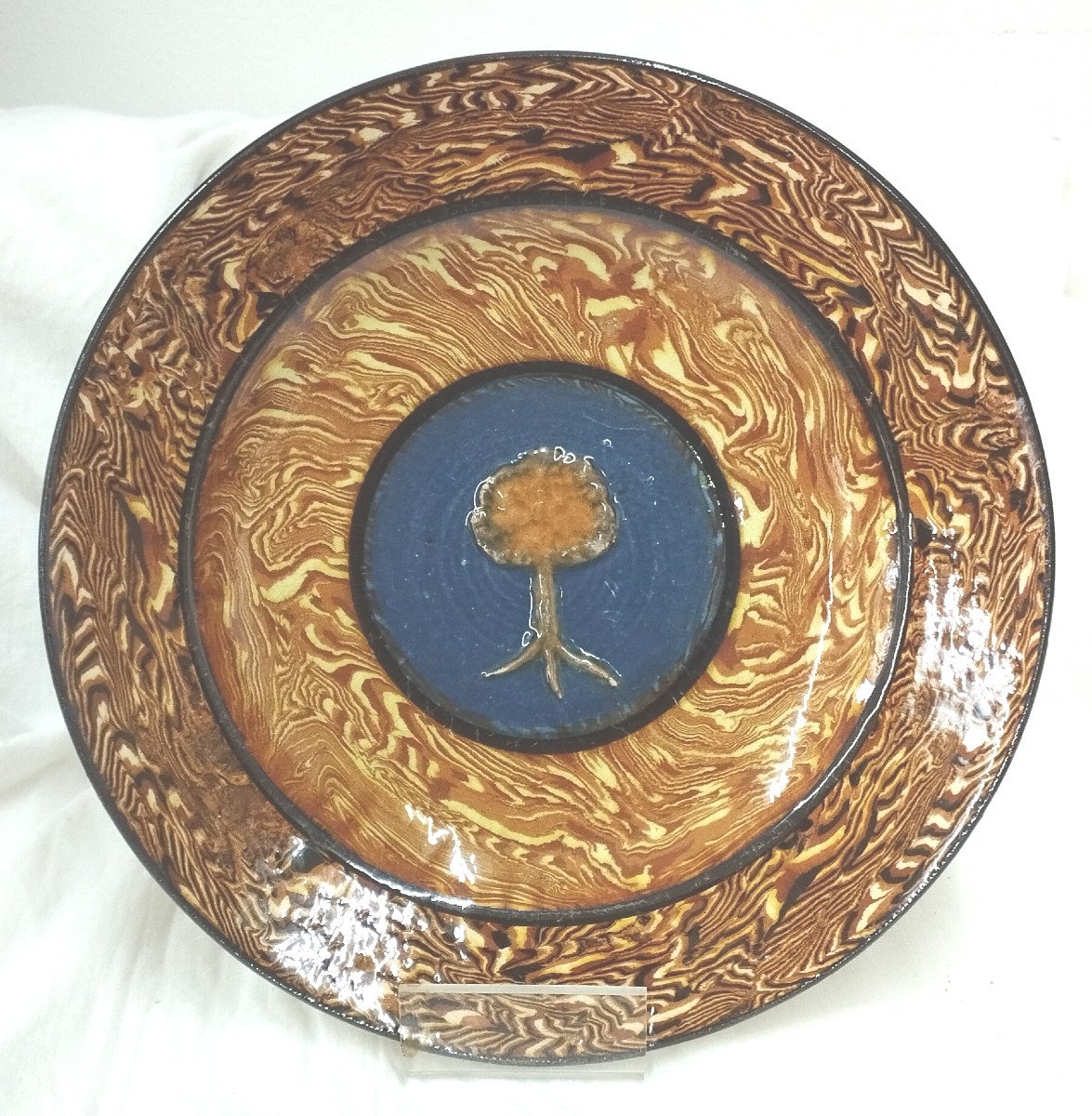 F. Pichon Uzès Plate With Marbled Decoration "the Tree" Early 20th Century