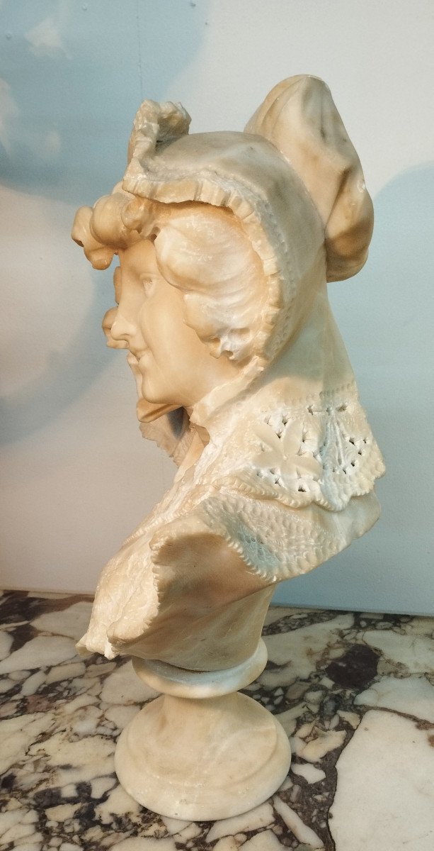 Pugi Guglielmo "woman With Lace" Bust In Alabaster Late 19th Century-photo-2