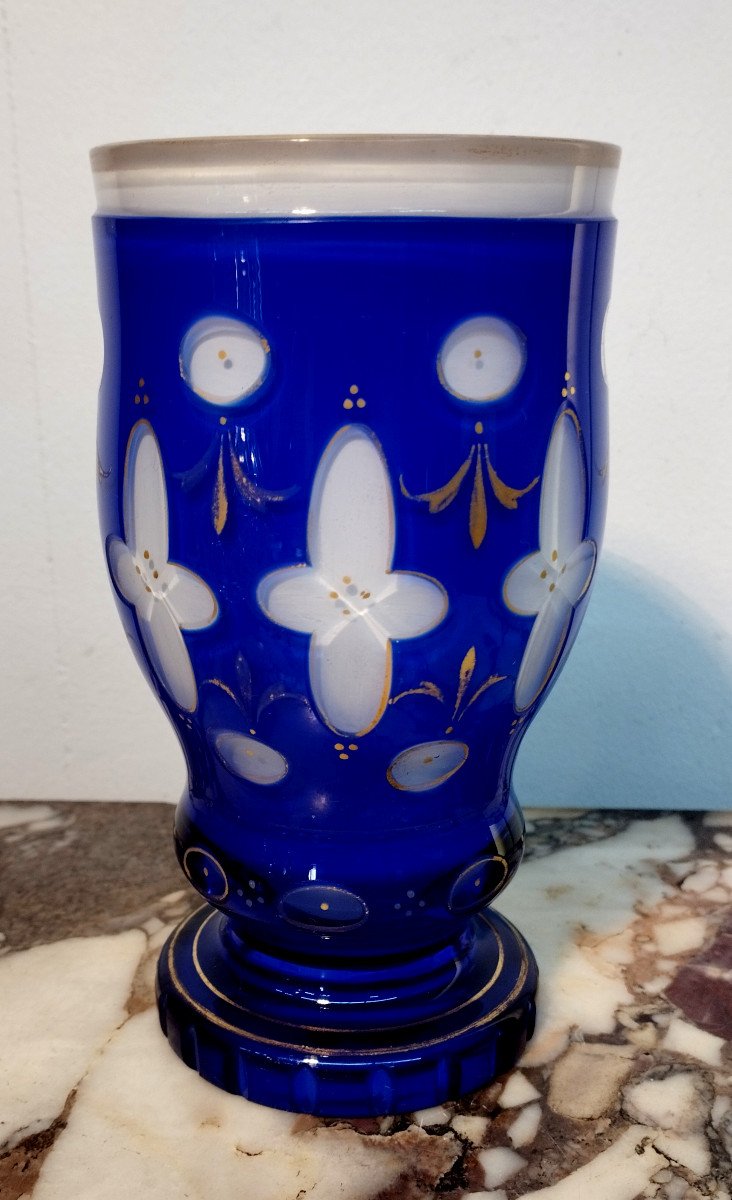 Bohème Petit Vase cobalt en Cristal Overlay XIX