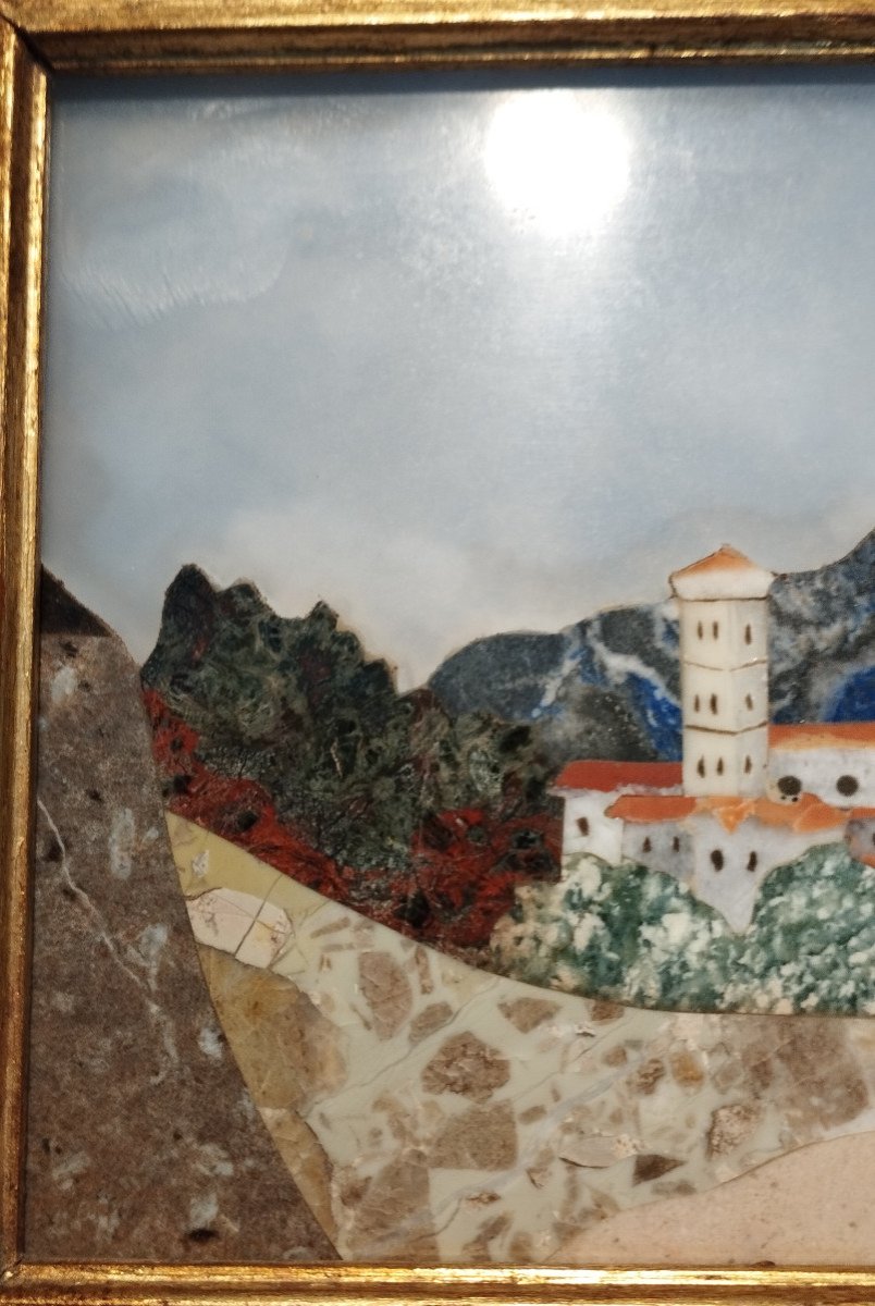 Painting "landscape At The Monastery" In Marble Marquetry XIX-photo-2