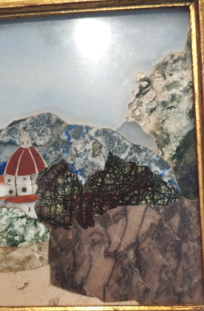 Painting "landscape At The Monastery" In Marble Marquetry XIX-photo-3