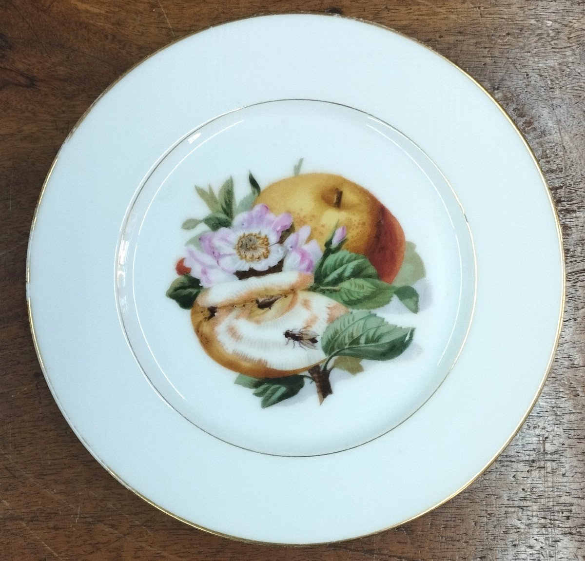 Painted Plate Decorated With Fruits And Insects, Paris Porcelain, Late 19th Century