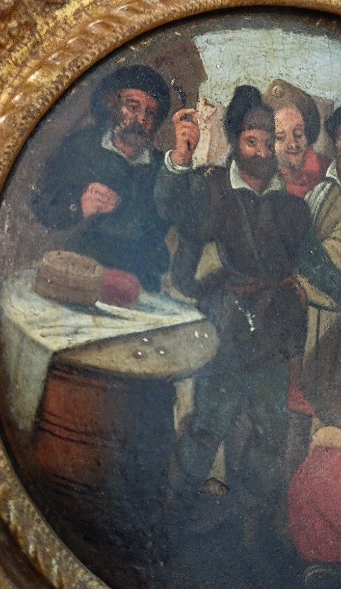 Flemish School "the Dentist Or The Juggler?" Oil On Wood 17th Century-photo-3