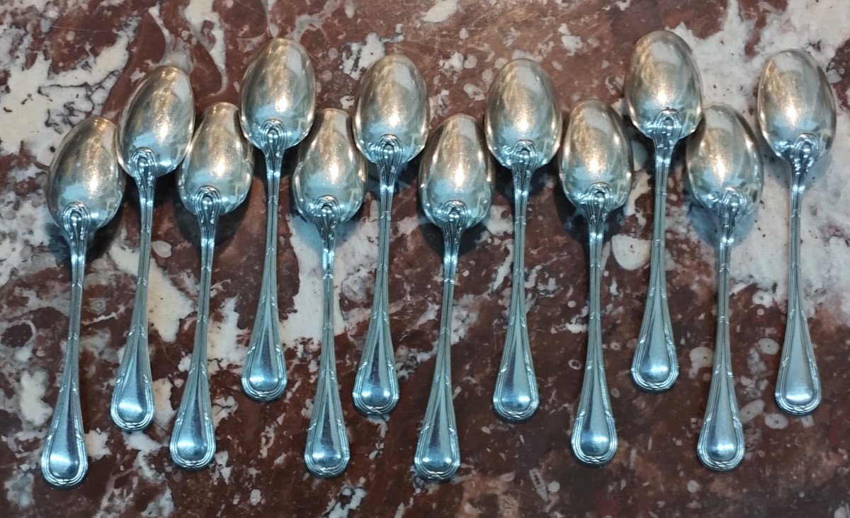 12 Silver Mocha Spoons Goldsmith Puiforcat XX-photo-3