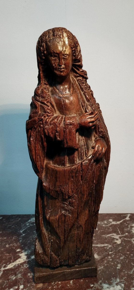 Virgin Wooden Sculpture From The 16th Century-photo-3