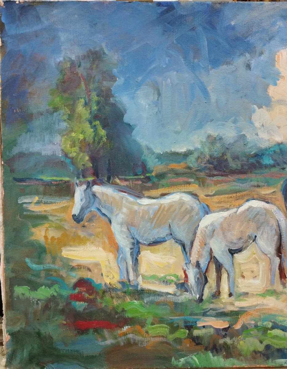 André REY  " Chevaux " huile sur toile XX-photo-2