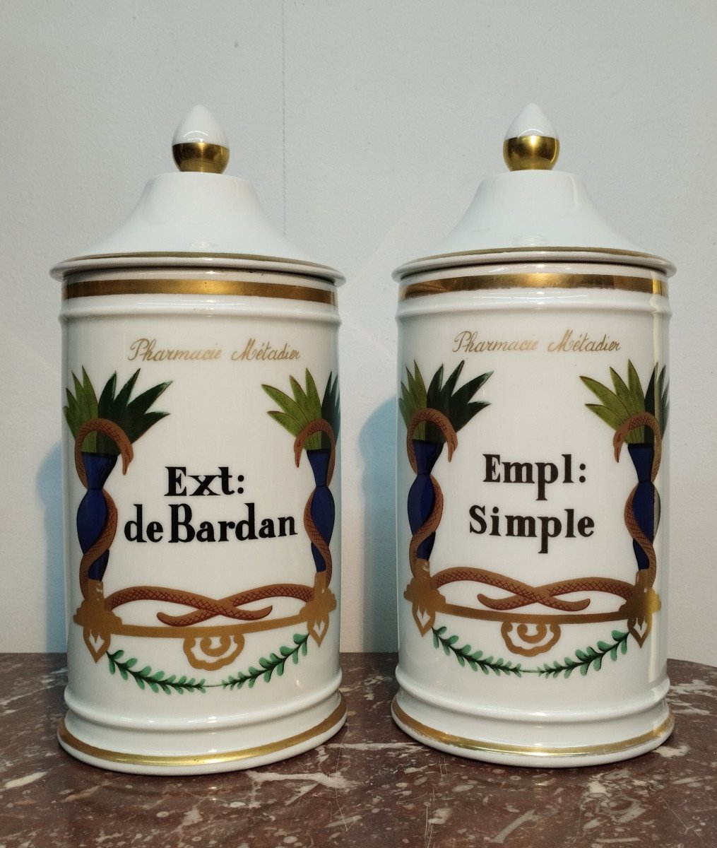 2 Pots à Pharmacie Métadier en Porcelaine de Limoges Goumoy - Labesse  XX