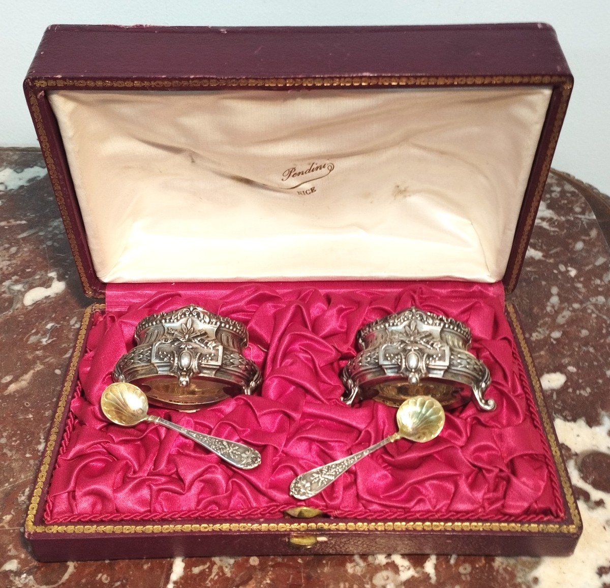 Pair Of 19th Century Silver Salt Cellars-photo-2