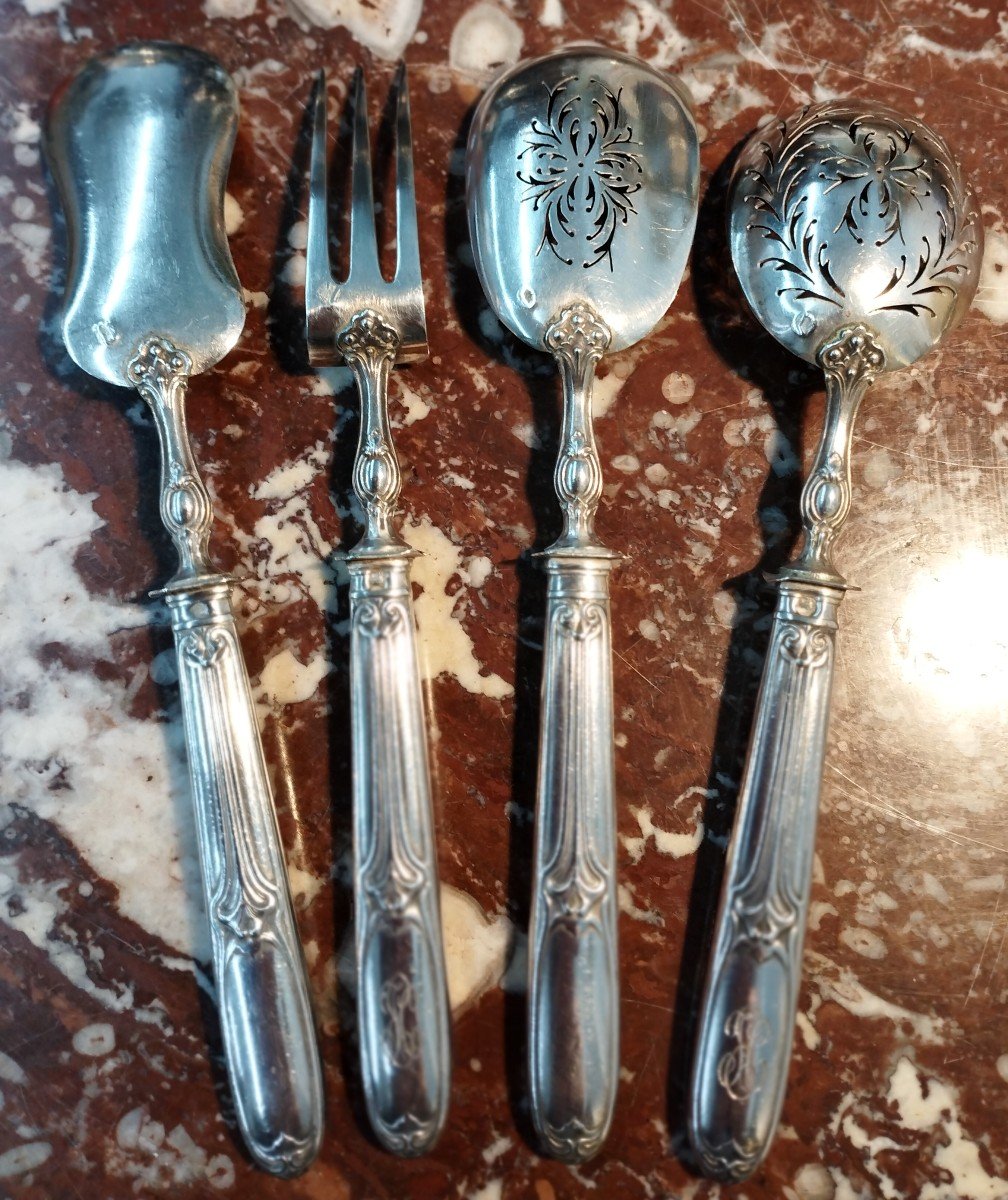 4 Silver Dessert Cutlery Orfèvre Compere XIX-photo-2