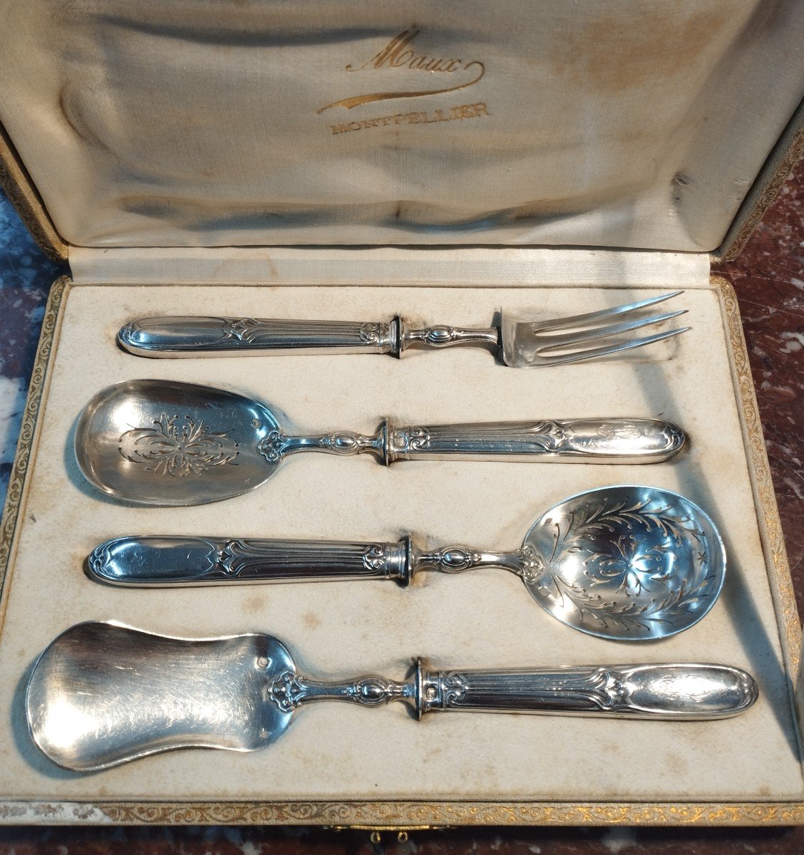 4 Silver Dessert Cutlery Orfèvre Compere XIX