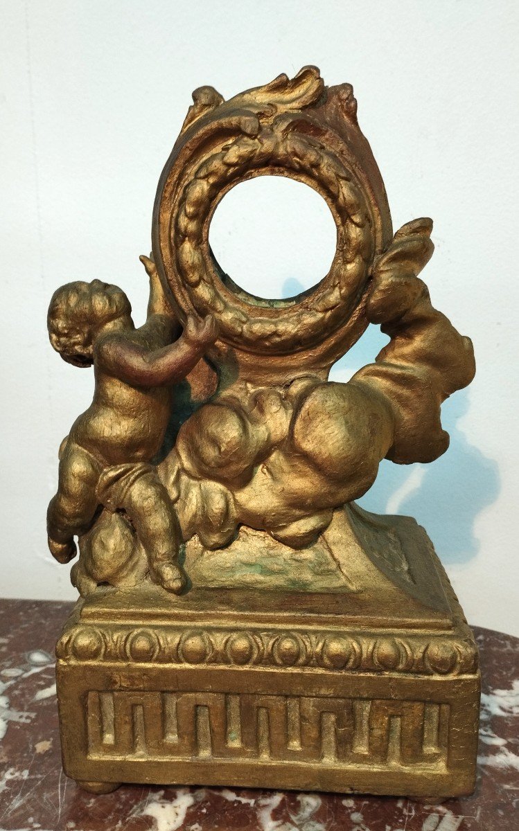 "cherub" Watch Holder In Gilded Patinated Wood 19th Century