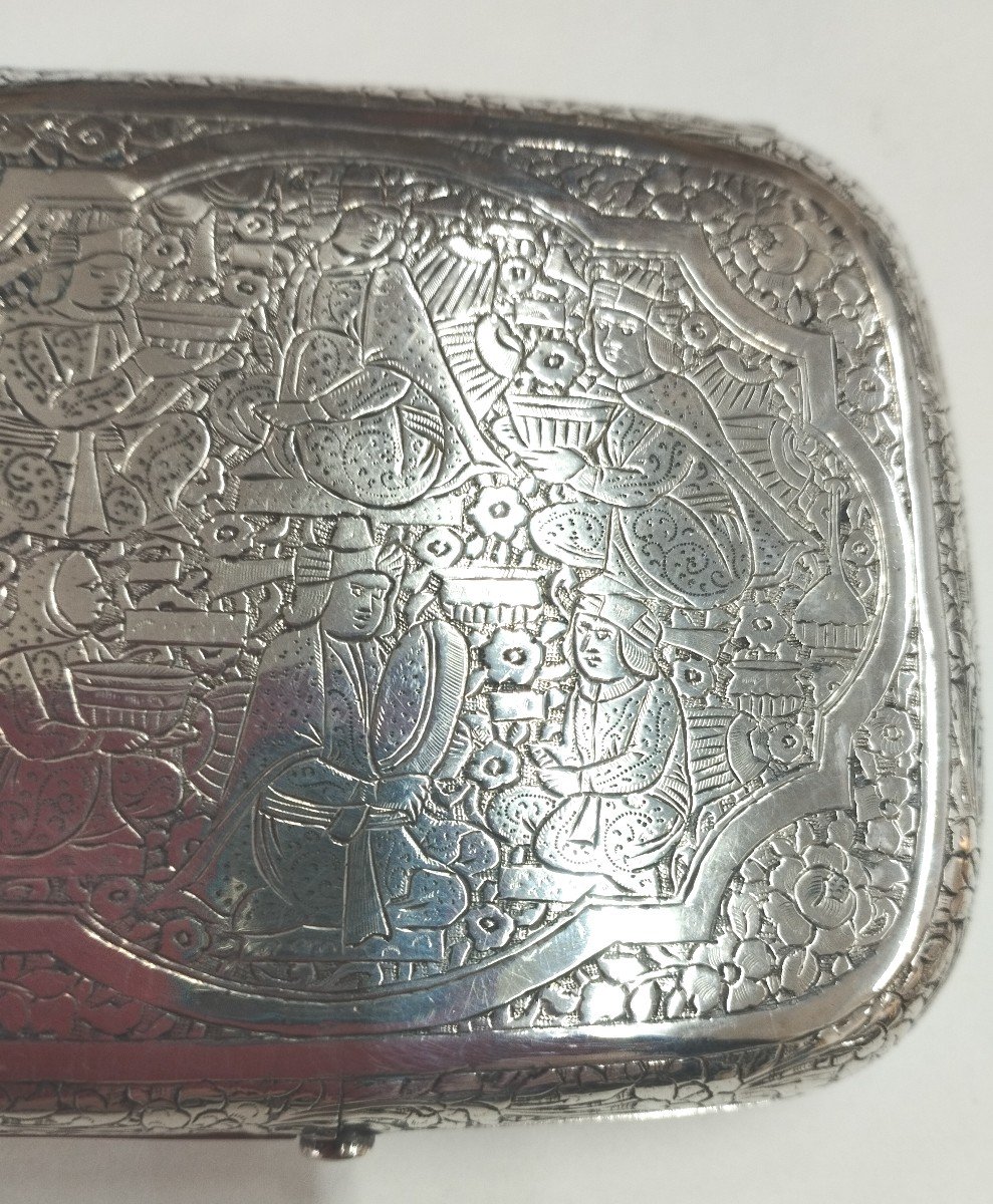 Silver Cigarette Case With Oriental Decor-photo-3