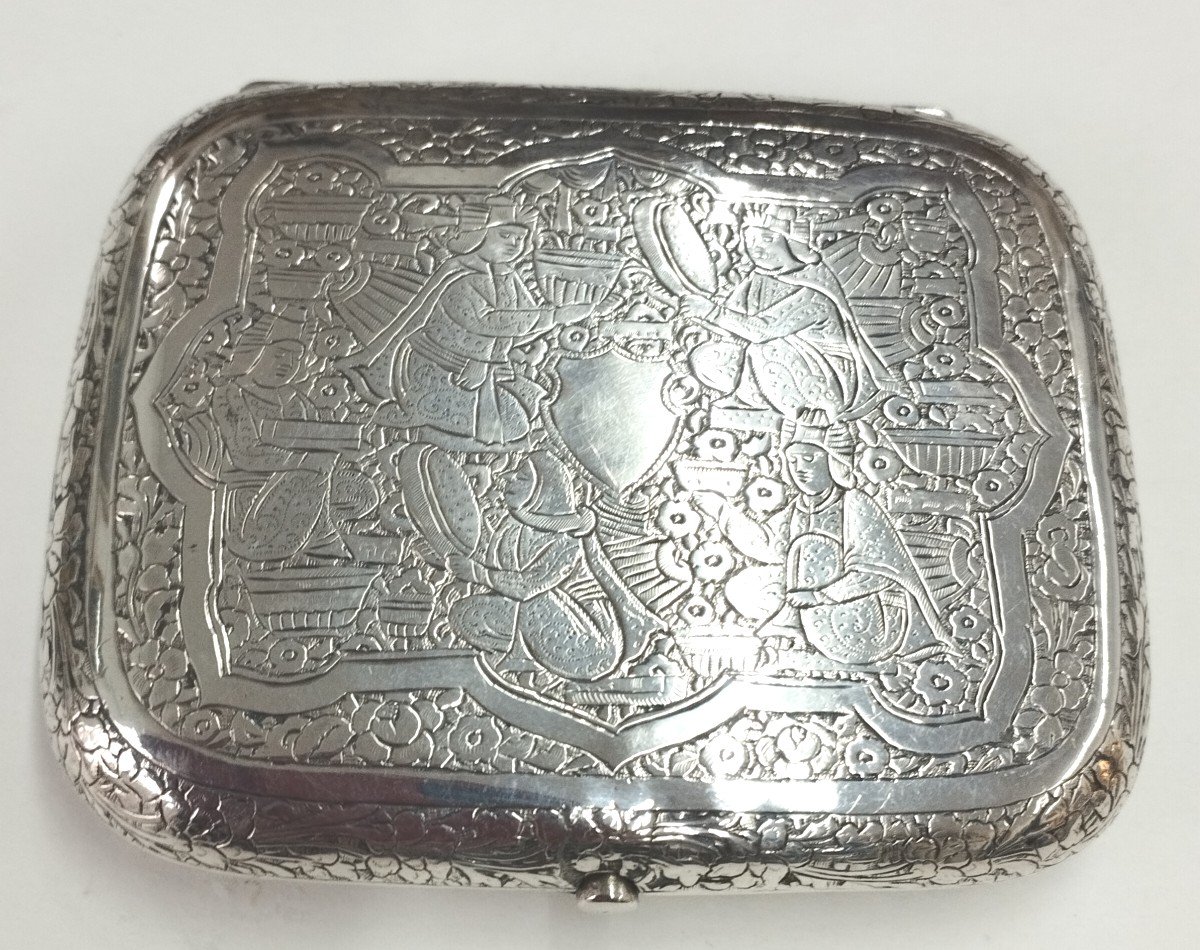 Silver Cigarette Case With Oriental Decor-photo-3