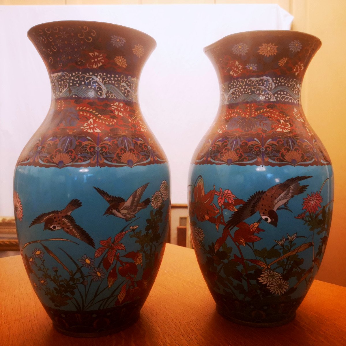 Pairs Of Cloisonne Enamel Vases Japan Nineteenth