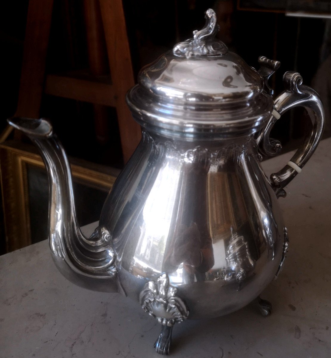 3 Piece Tea / Coffee Service In Silver Metal. Twentieth-photo-4