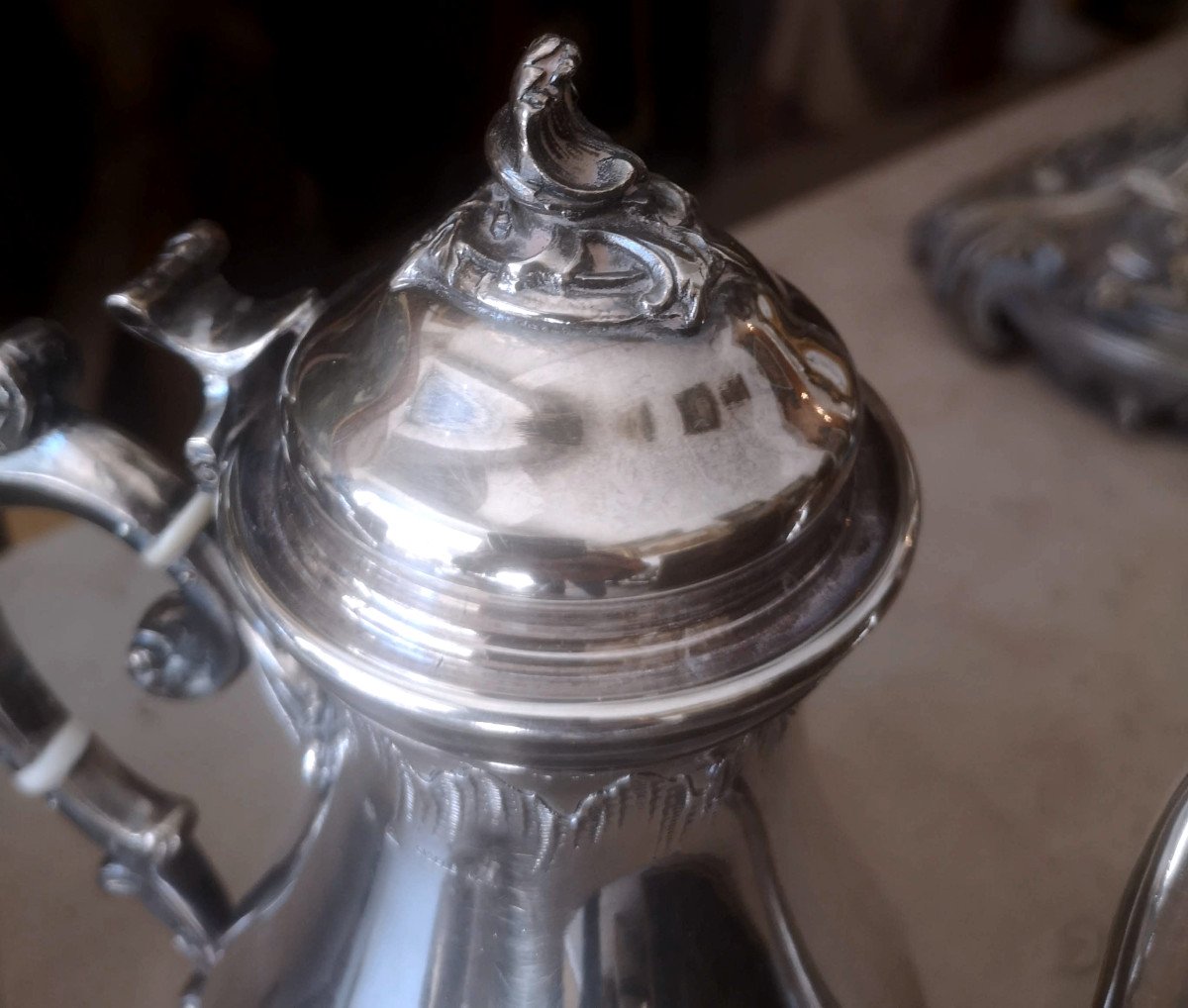 3 Piece Tea / Coffee Service In Silver Metal. Twentieth-photo-3