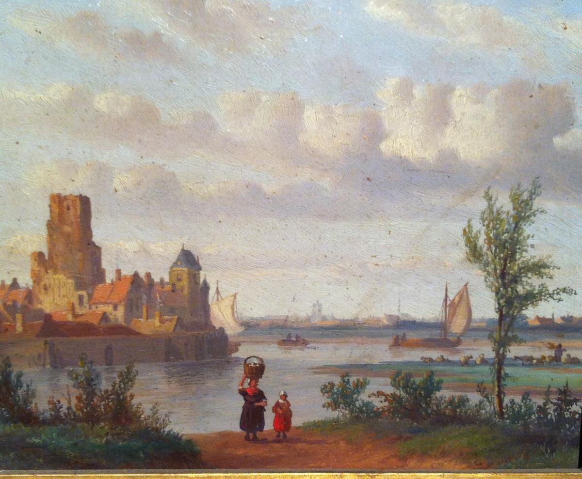 "women In A Landscape Of Walled Riverside City"