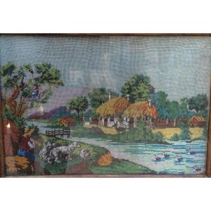 Nineteenth Century Bead Embroidery Landscape Painting