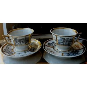 2 Grandes Tasses a Chocolat en Porcelaine de Limoges début XX