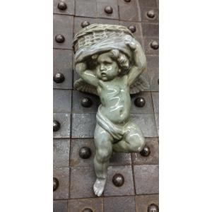 Angel Basket Holder Enameled Ceramic XIX